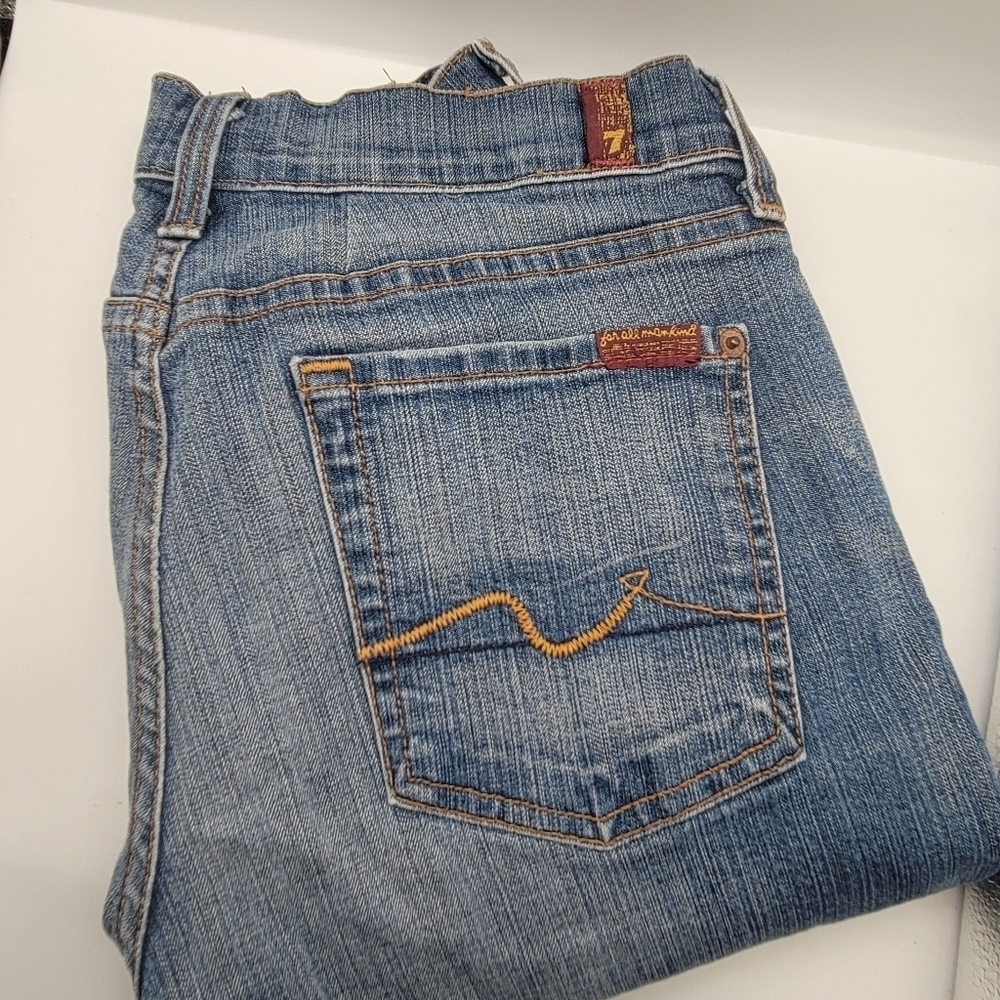 7 For All Mankind Bootcut Womens 28 Rise 8" Denim Flare Stretch Blue Stretchy - Picture 4 of 12